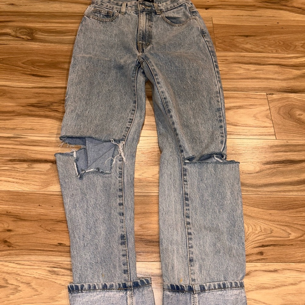 Distressed Blue Denim Jeans by MissyEmpire